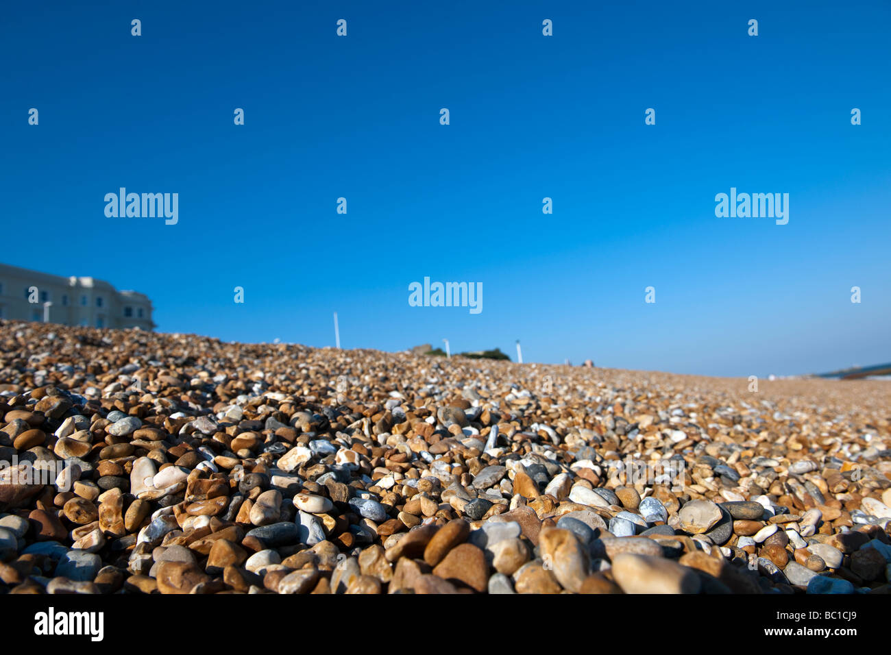 Peables on Hastings beach, England, on a bright sunny day Stock Photo