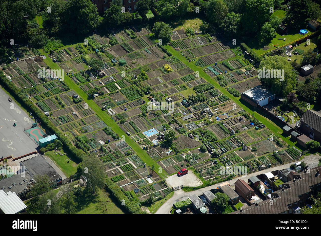 Gardening Allotments from the air, Staffordshire, UK Stock Photo