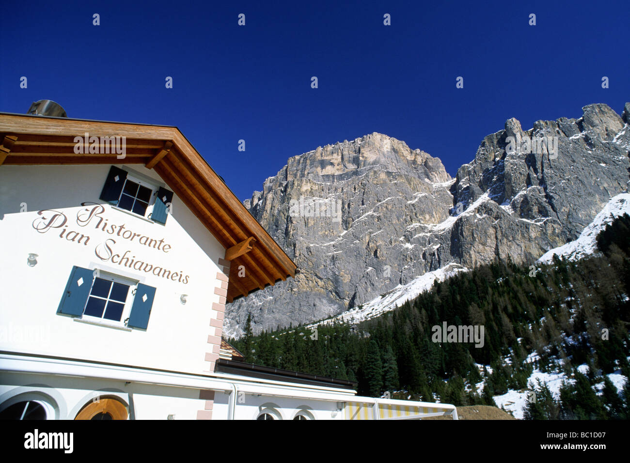 Italy, Trentino Alto Adige South Tyrol, Dolomites, Sass Pordoi, Pian Schiavaneis Stock Photo