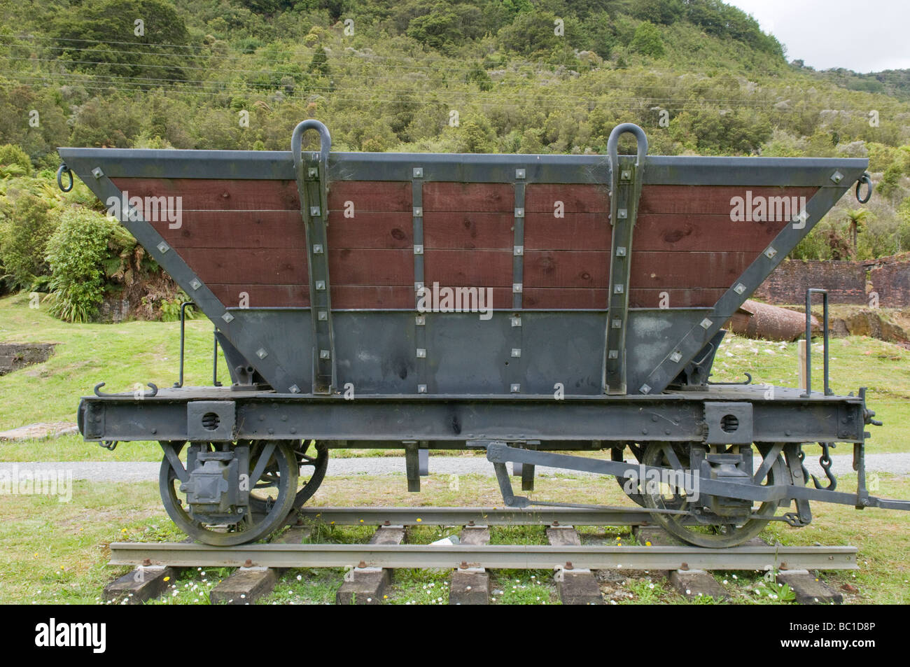 Coke railway wagon at Brunner Mine on New Zealand's West Coast Stock Photo