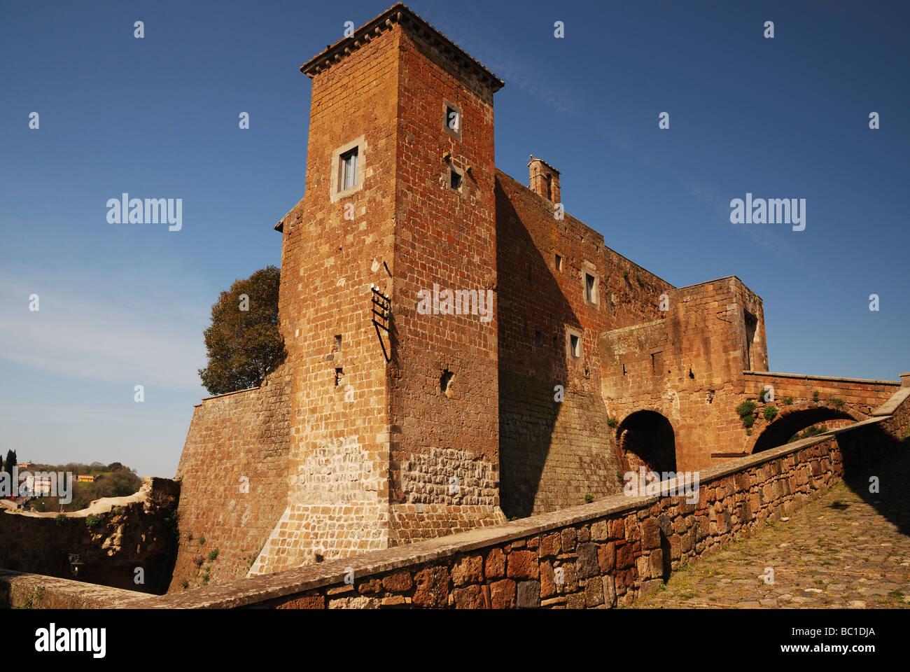 Celleno castle, Lazio county, Italy, Europe. The old 11th century castle was built in tuff blocks and was  probably built on a pre-existing settlement Stock Photo