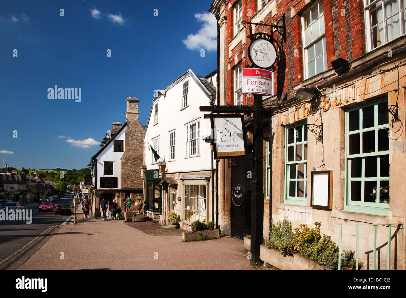 High Street Burford Oxfordshire in the Cotswolds town street pretty