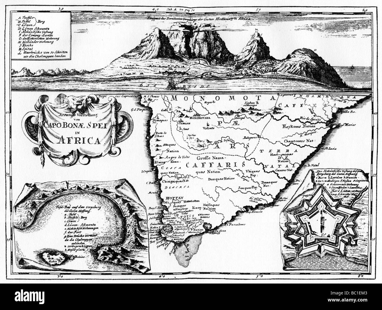 A map of the Cape of Good Hope, South Africa, 1719 (1931). Artist: Unknown Stock Photo