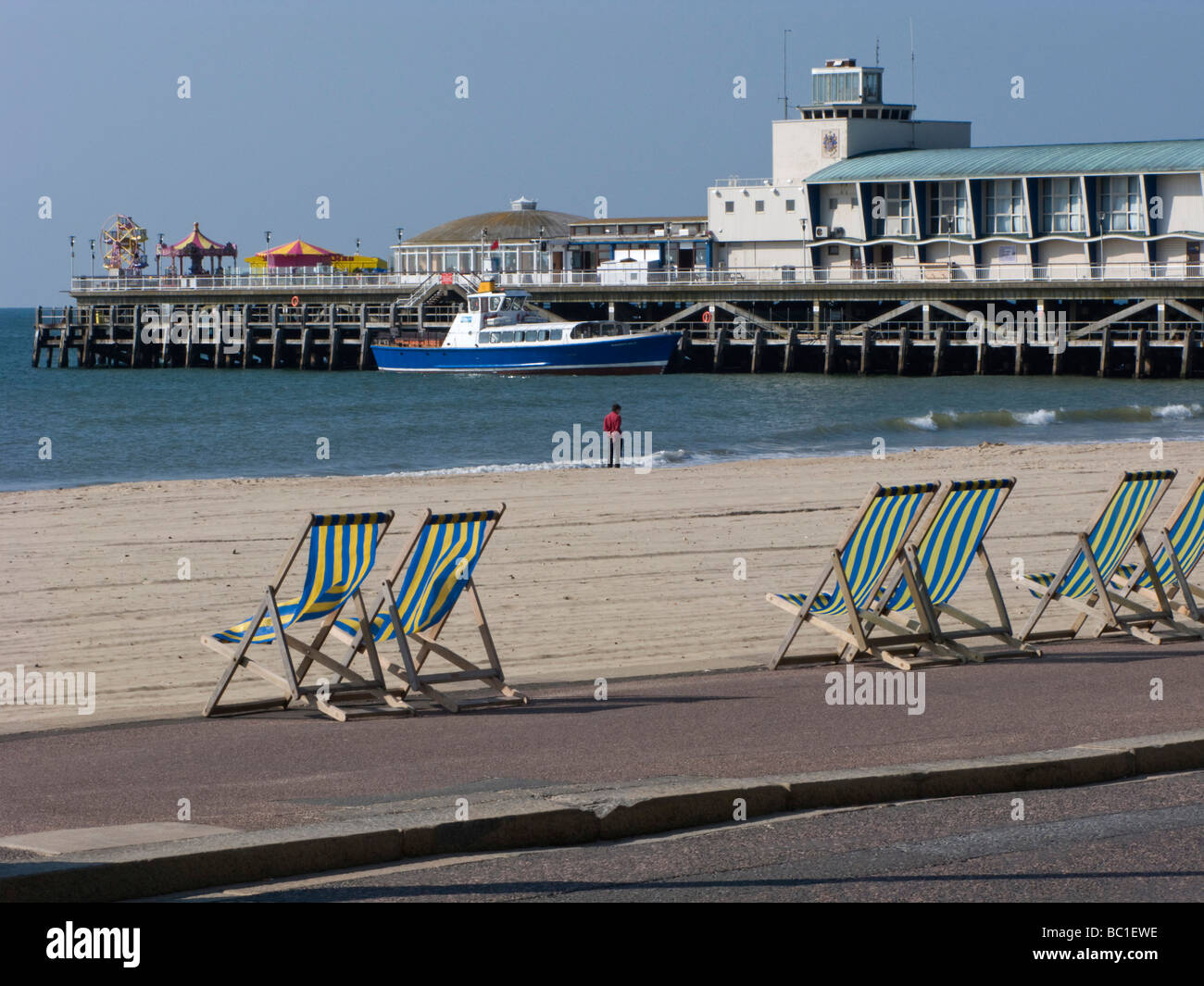 Bournemouth Pier, East Beach Promenade with Deck Chairs, Dorset, UK