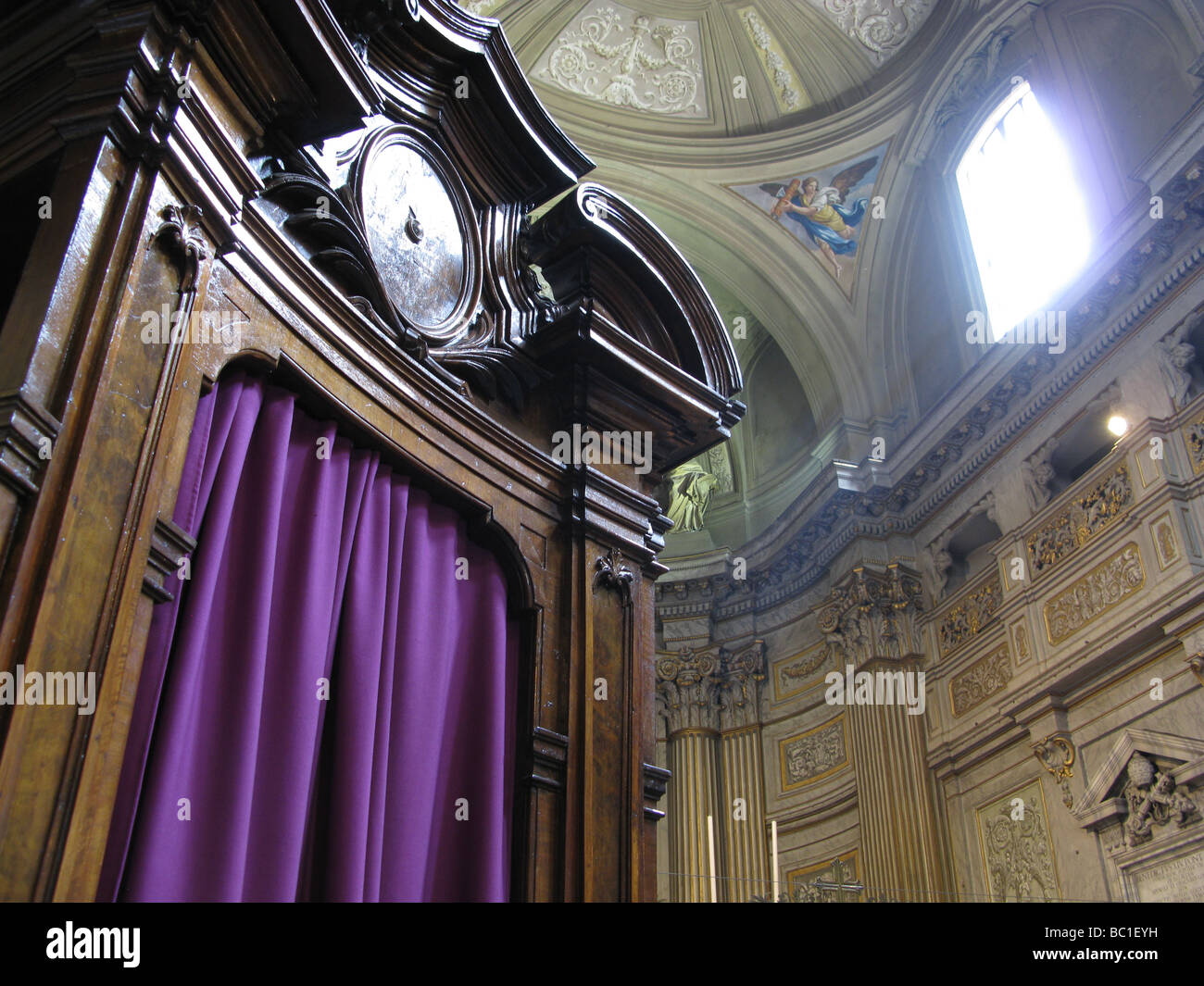 Altar Roof Ceiling Purple Violet Curtains Drapes Closed Shut Cross