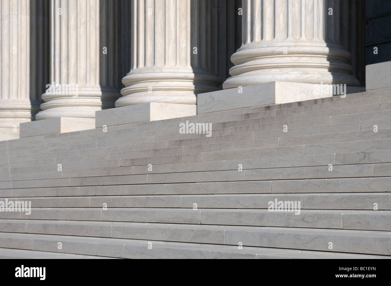 Columns and Stairs of the United States Supreme Court Building in Washington DC Stock Photo