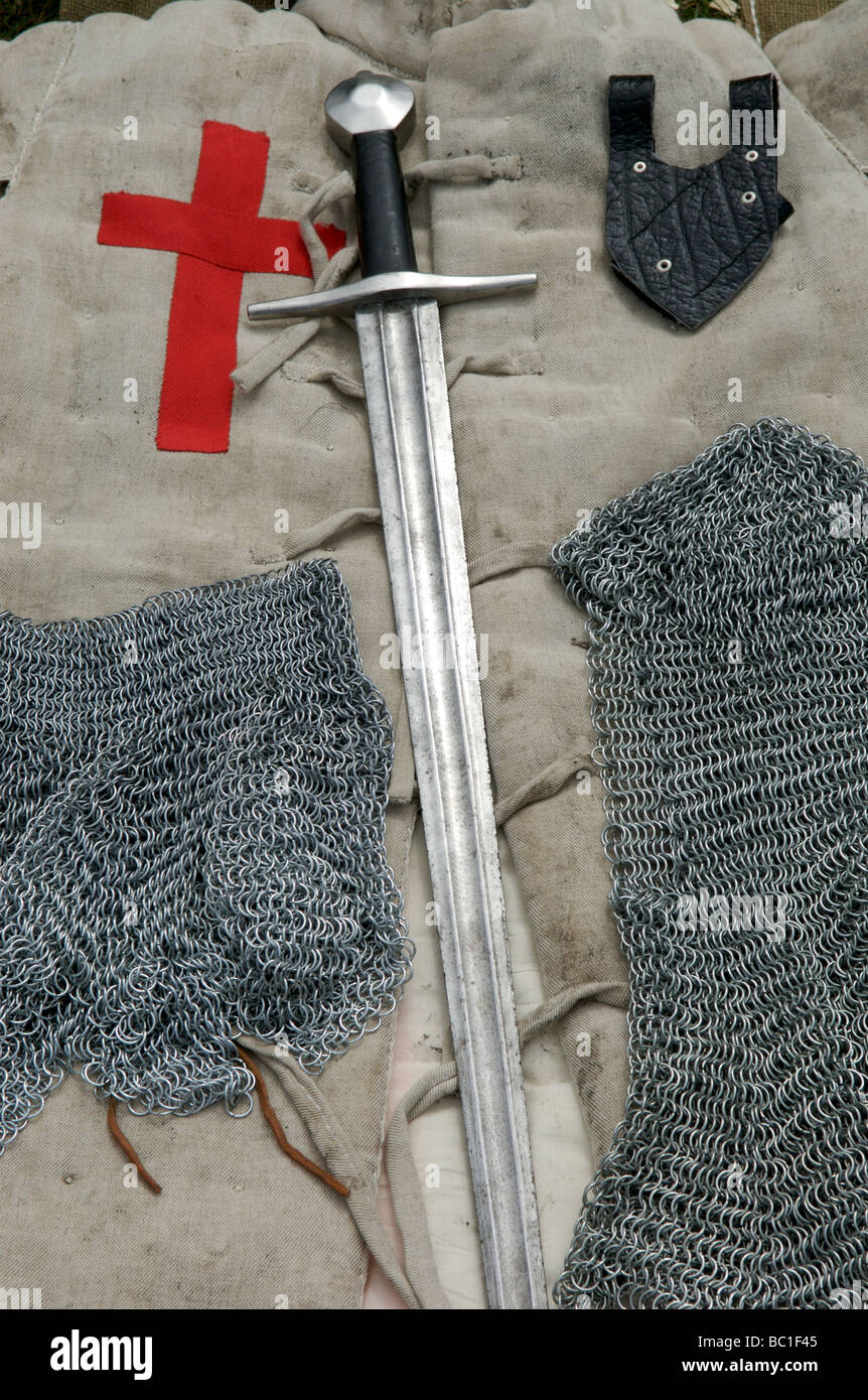 Ancient sword, chainmail and armour Stock Photo