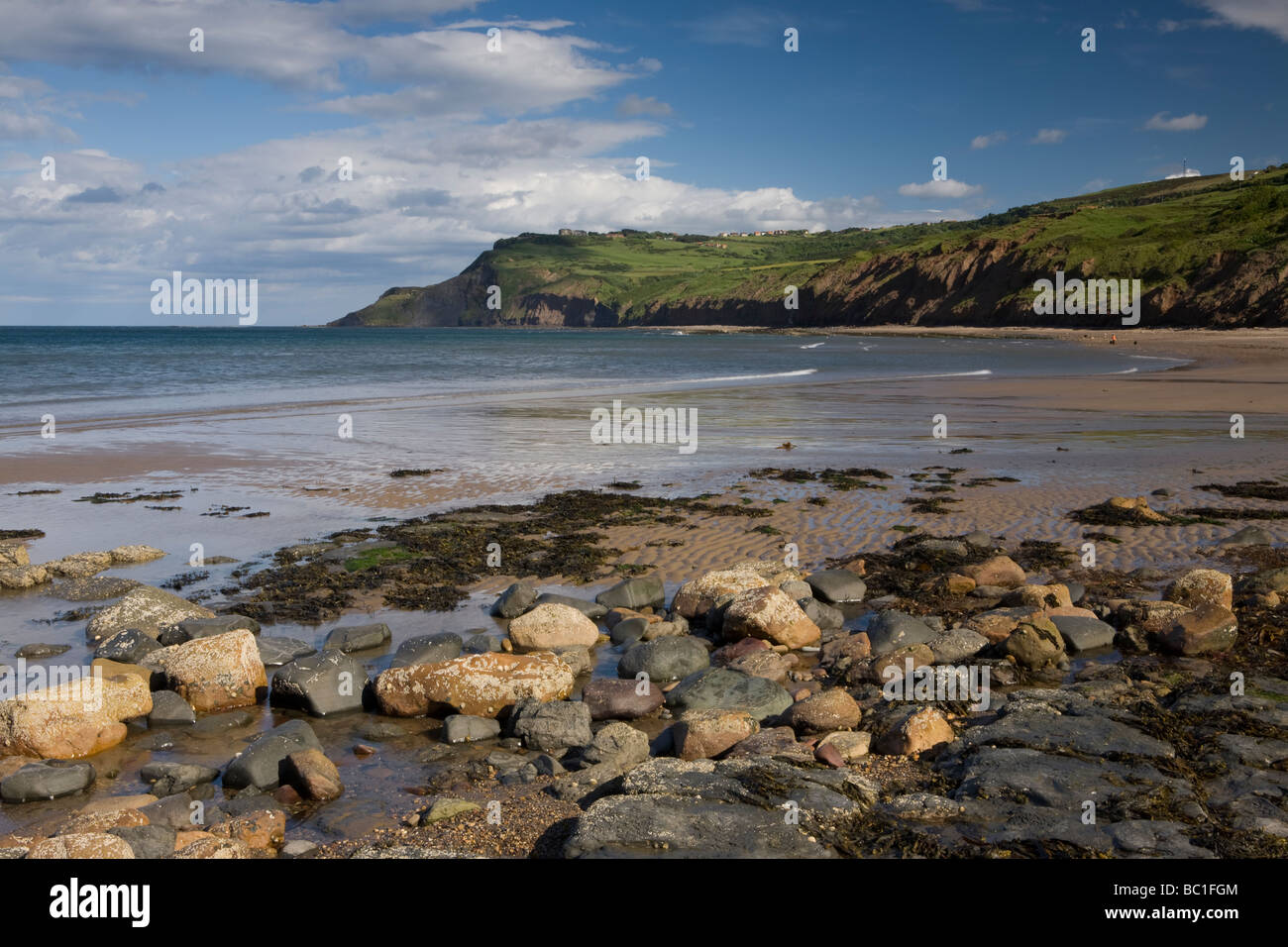 The beach and cliffs at Ravenscar on the North Yorkshire Coast Stock Photo