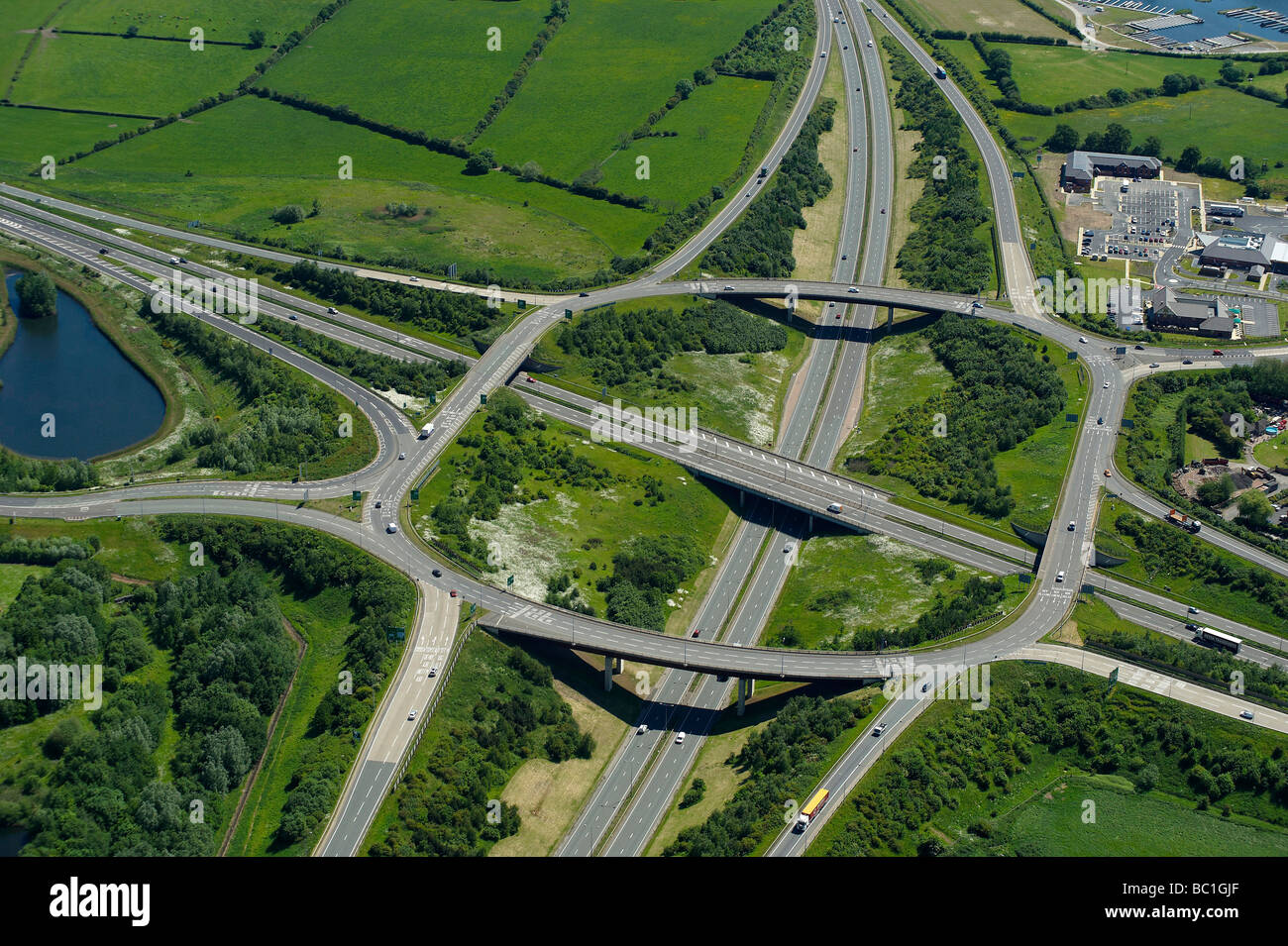 Trunk Road intersection, A38/A50 south of Derby, East Midlands, UK Stock Photo