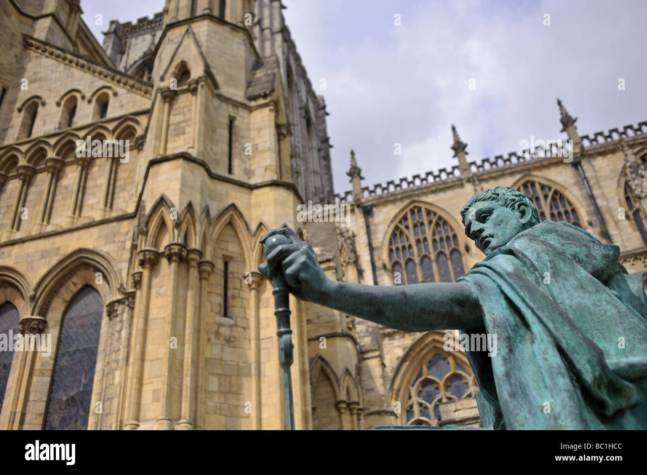 Roman Emperor Constantine statue in front of Yorkminster in York Stock