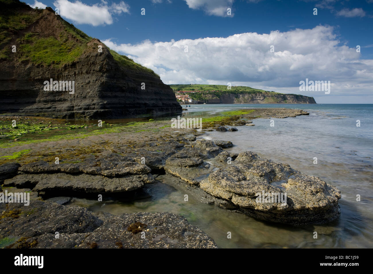 Looking from Boggle Hole towards Robin Hood's Bay on the North Yorkshire Coast of England Stock Photo