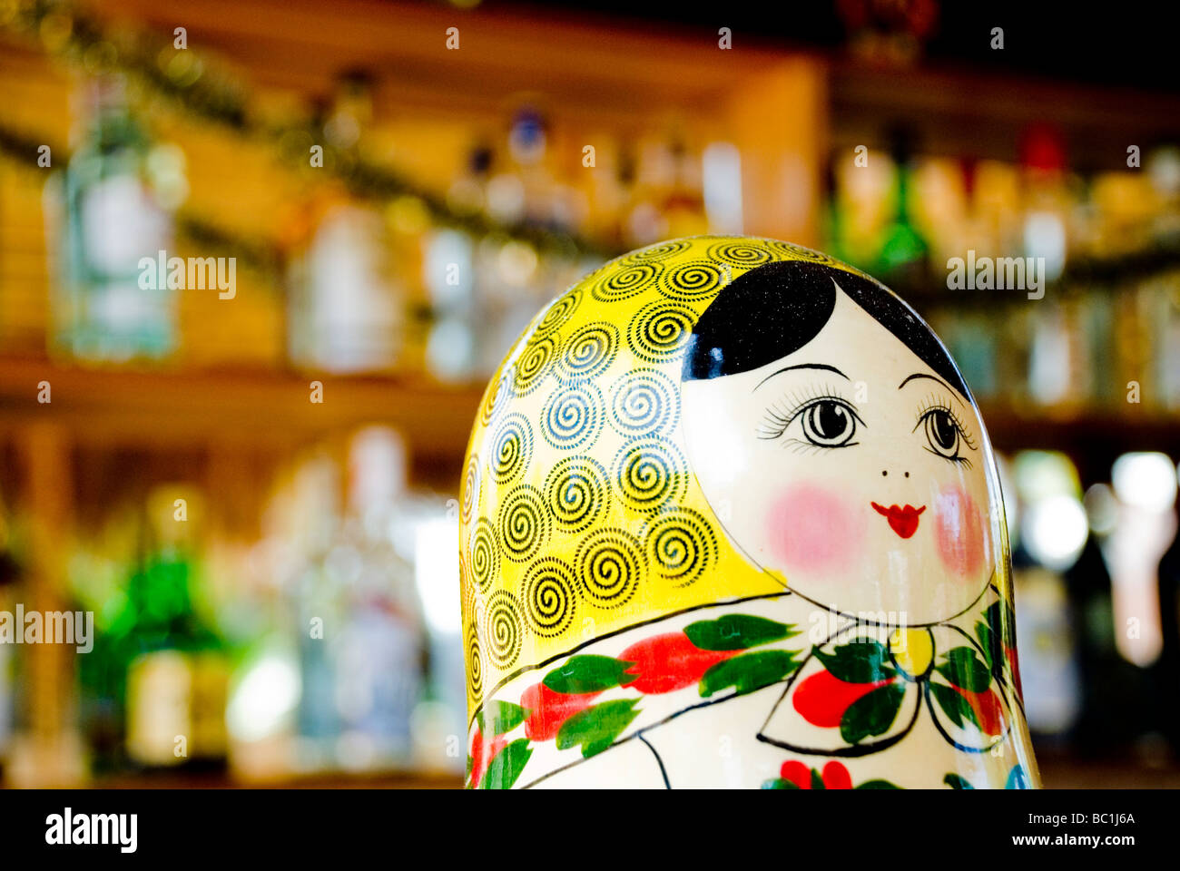 'Matreshka' - traditional Russian doll. USSR Russian restaurant, Goa, India. Stock Photo