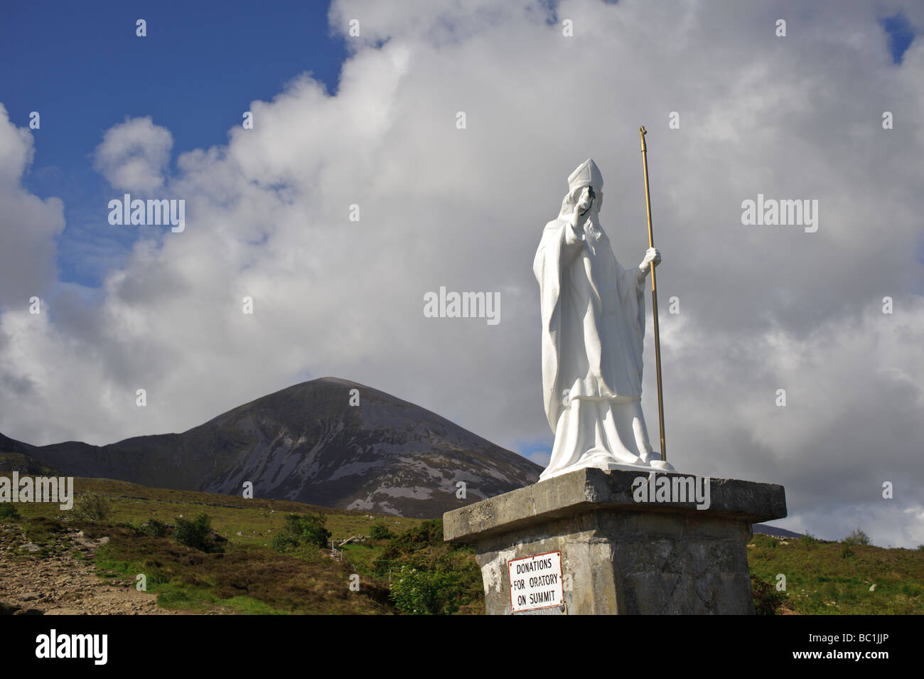 Statue of St. Patrick, Saint Patrick, at the base of Croagh Patrick in County Mayo Ireland Stock