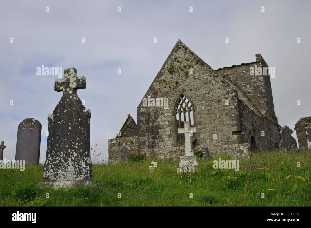 Celtic or High Cross at Burrishoole Abbey near Newport County Mayo Ireland Stock Photo