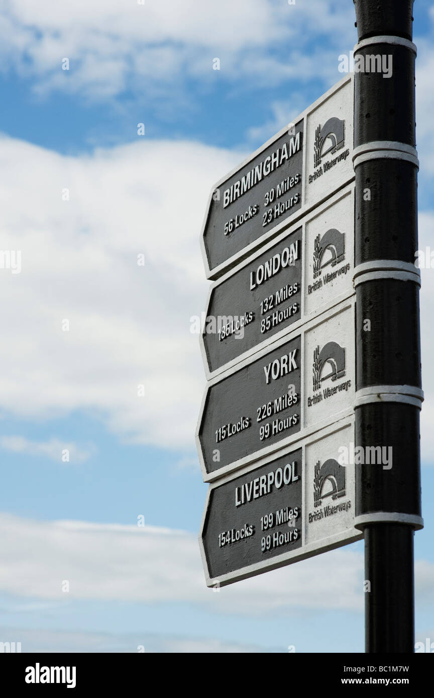 British waterways signpost on the avon river at Stratford Upon Avon, Warwickshire, England Stock Photo
