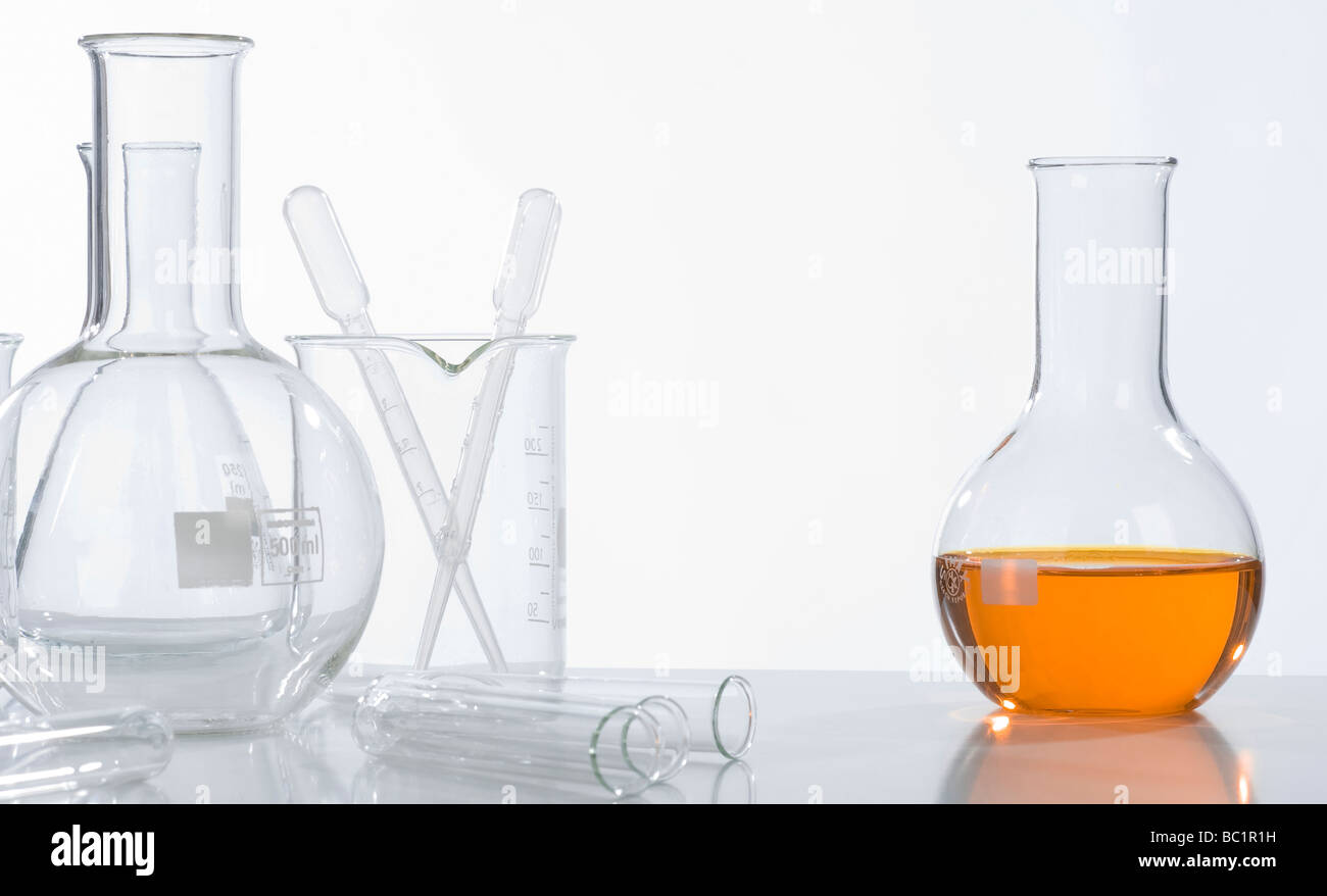 Glass laboratory equipment for science research Stock Photo Alamy