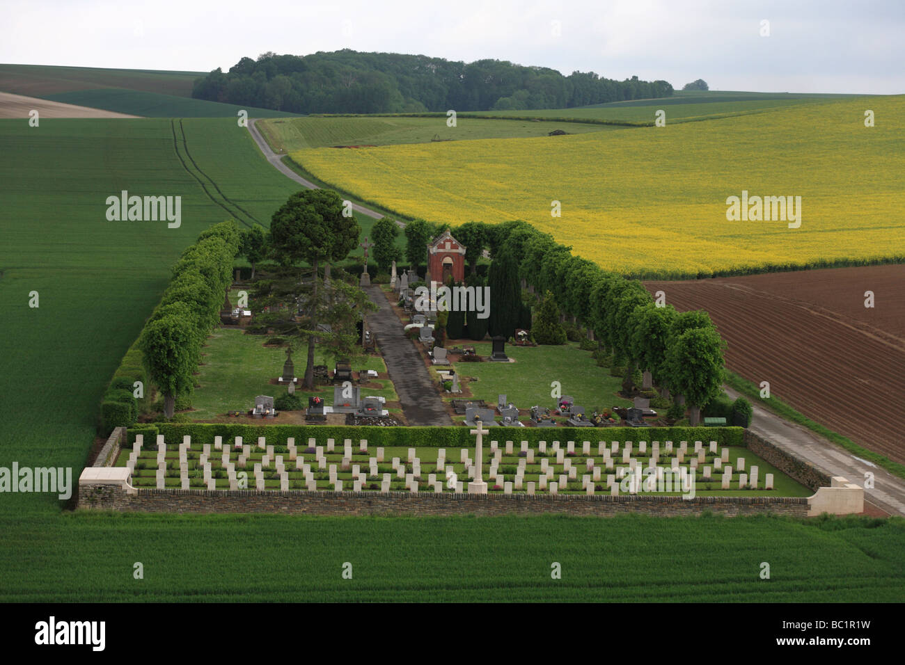 Suzanne civilian and WW1 Military Cemeteries The Somme Picardy France Stock Photo