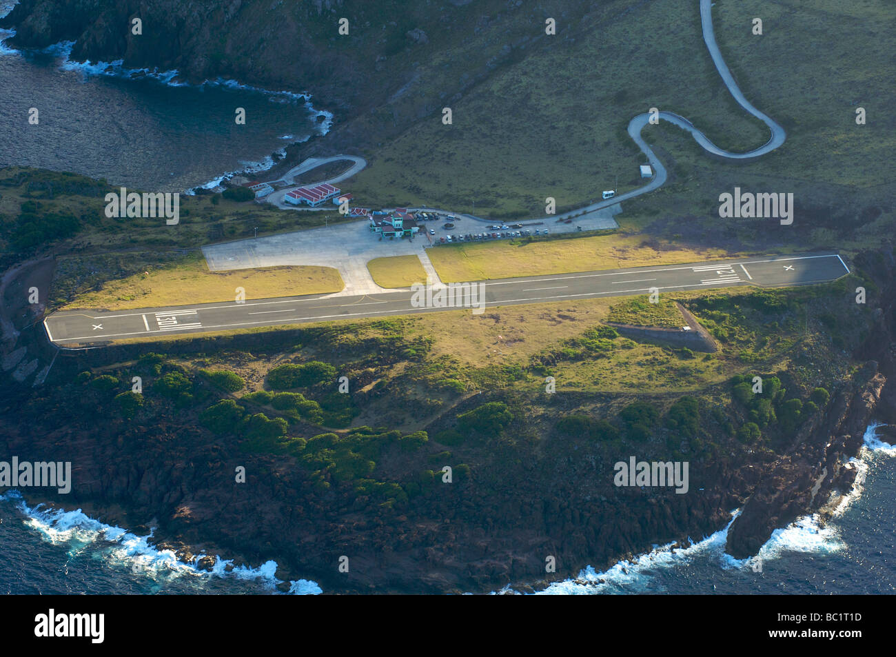 Saba aerial view of the airport Stock Photo