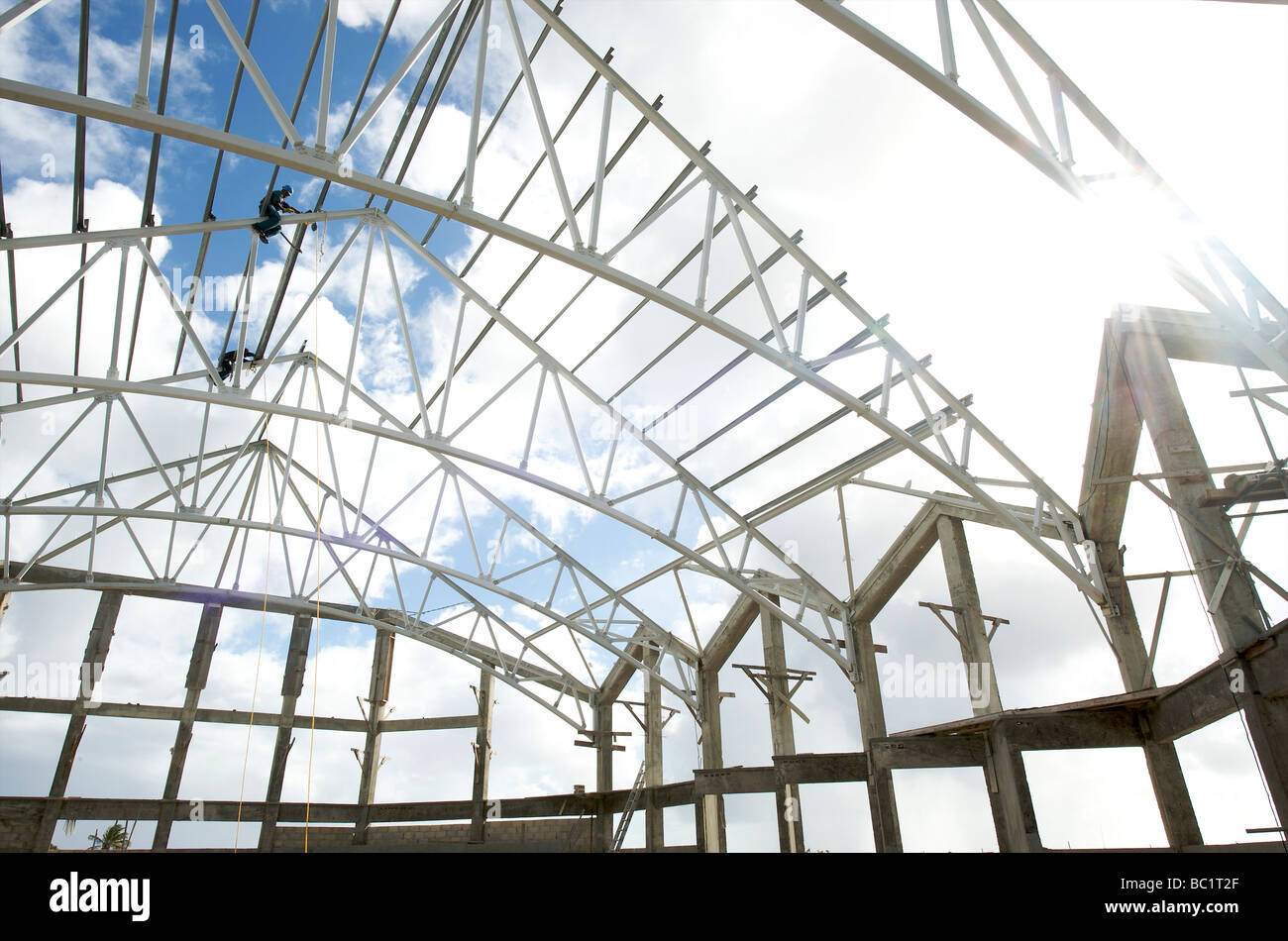 Sint Eustatius adventist church construction of a new roof and floor Stock Photo