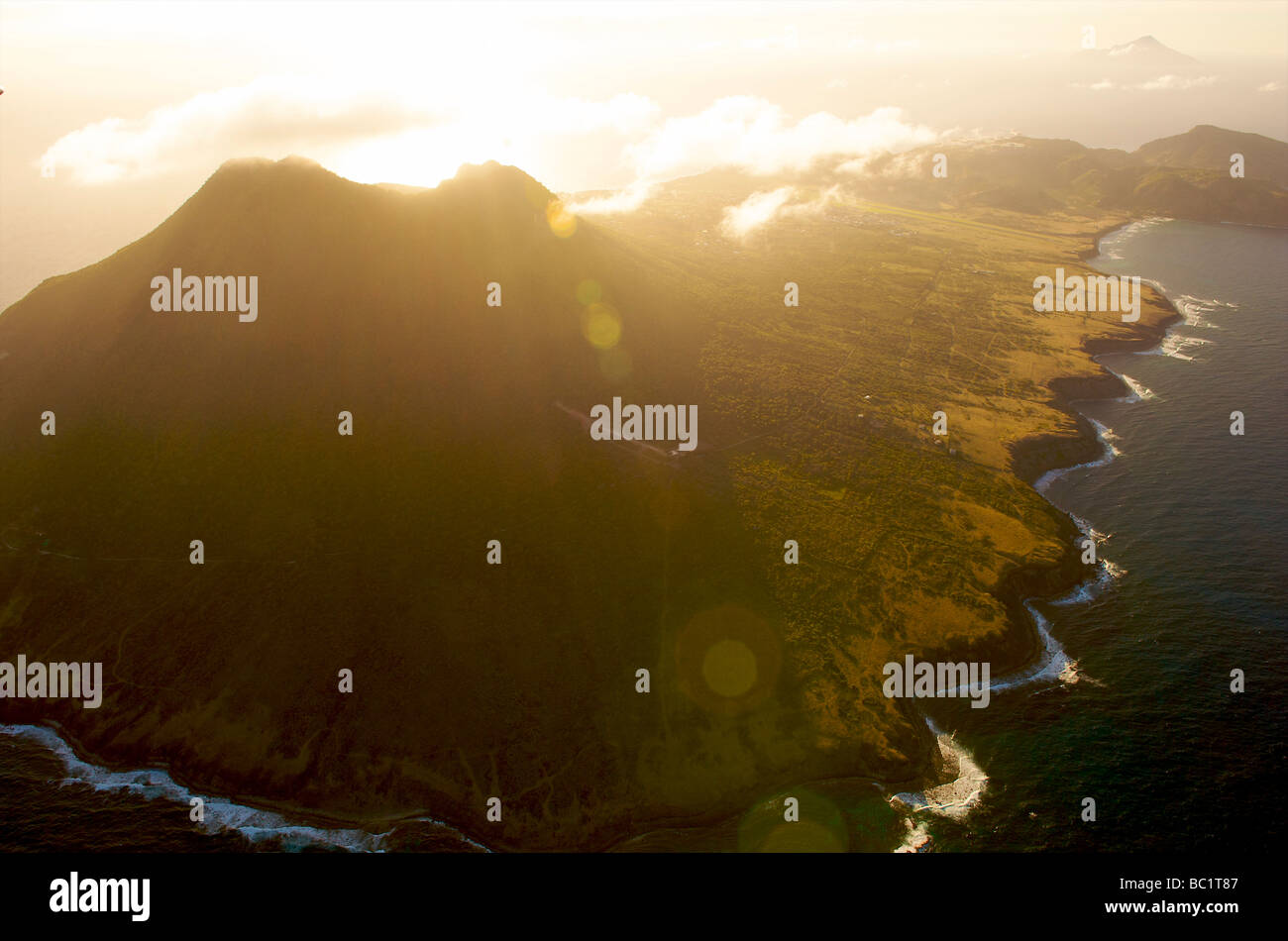 Aerial view of Sint Eustatius and the Quill Stock Photo