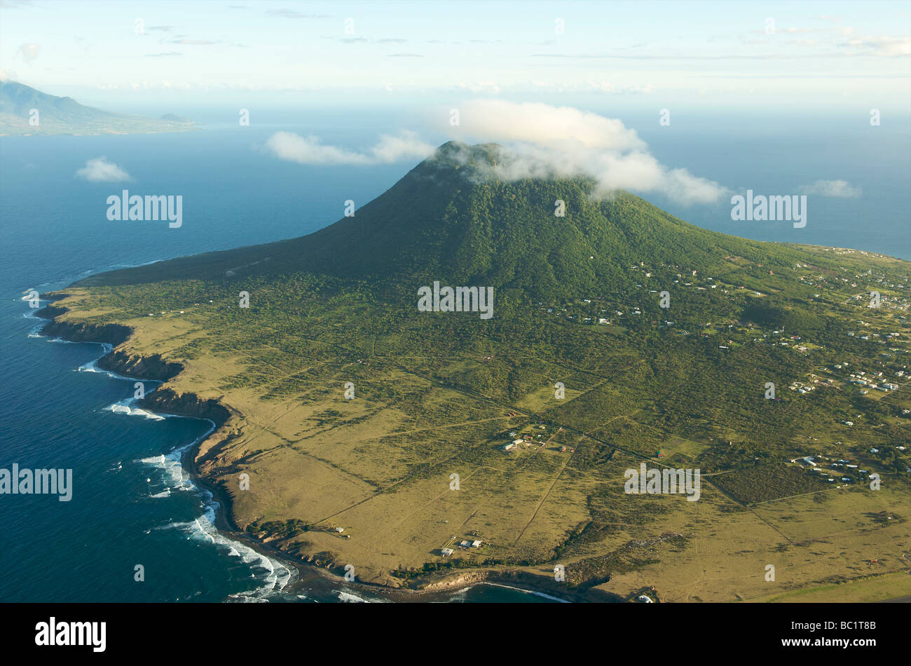 Aerial view of Sint Eustatius and the Quill Stock Photo