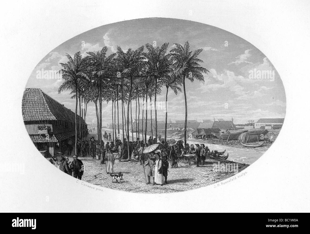 Foundation of Batavia, Java, Dutch East Indies, 1619, (c1870).Artist: JH Rennefeld Stock Photo