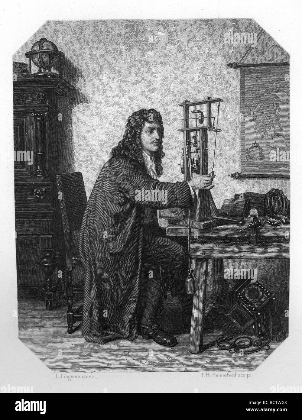 Christiaan Huygens, 17th century Dutch mathematician, astronomer and physicist, c1870.Artist: JH Rennefeld Stock Photo