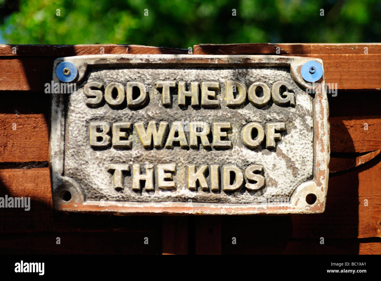 Beware of the Dog Sign Stock Photo