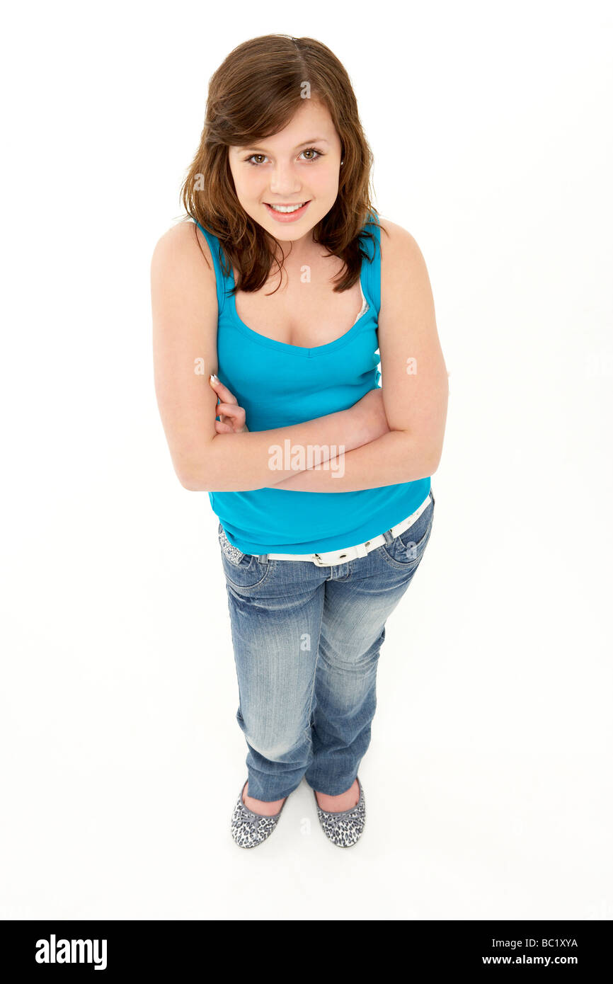 Full Length Portrait Of Young Girl Stock Photo
