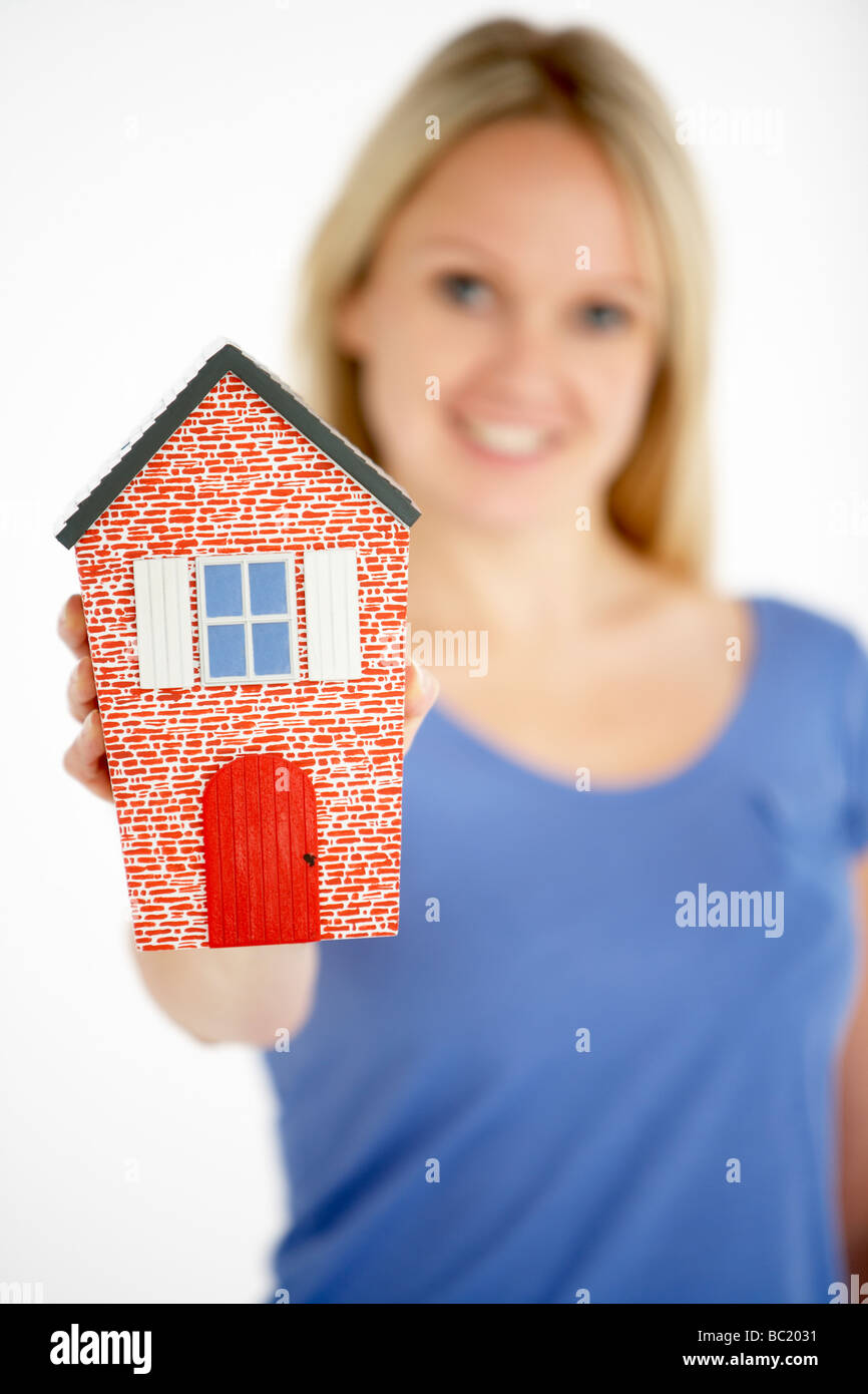 Woman Holding Model House Stock Photo - Alamy