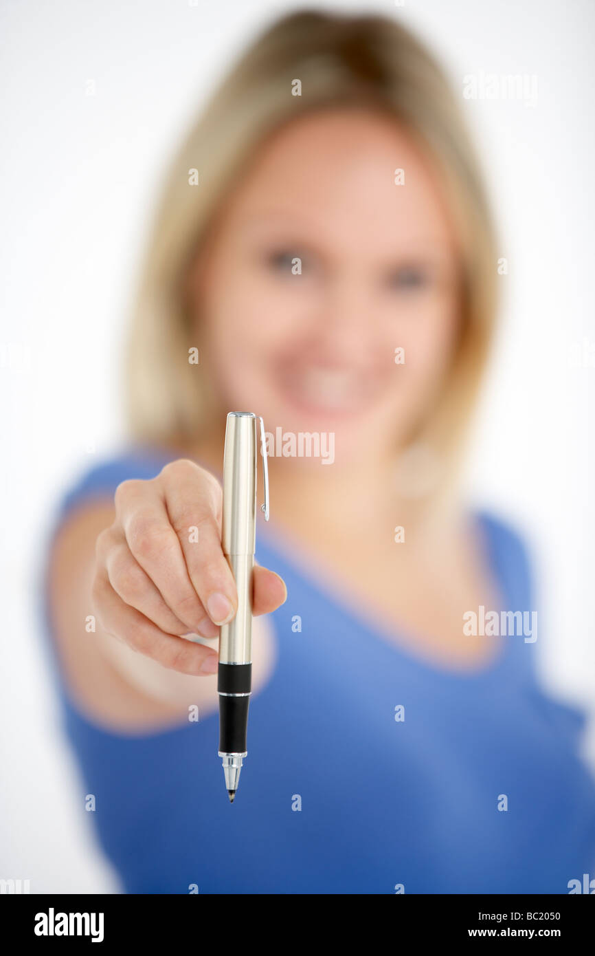 Woman Holding Diary Stock Photo
