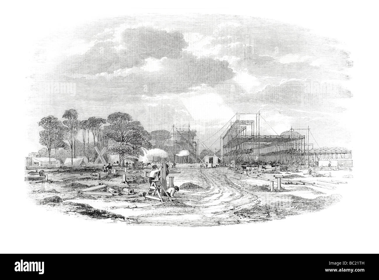 the building in hyde park for the great exhibition of 1851 general view of the works Stock Photo