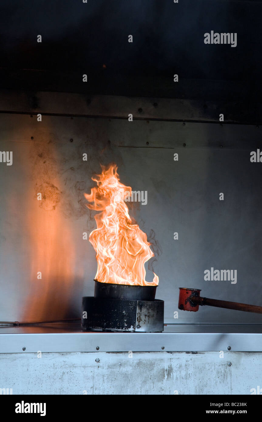 Fire demonstration of unattended burning chip pan/cookery show in