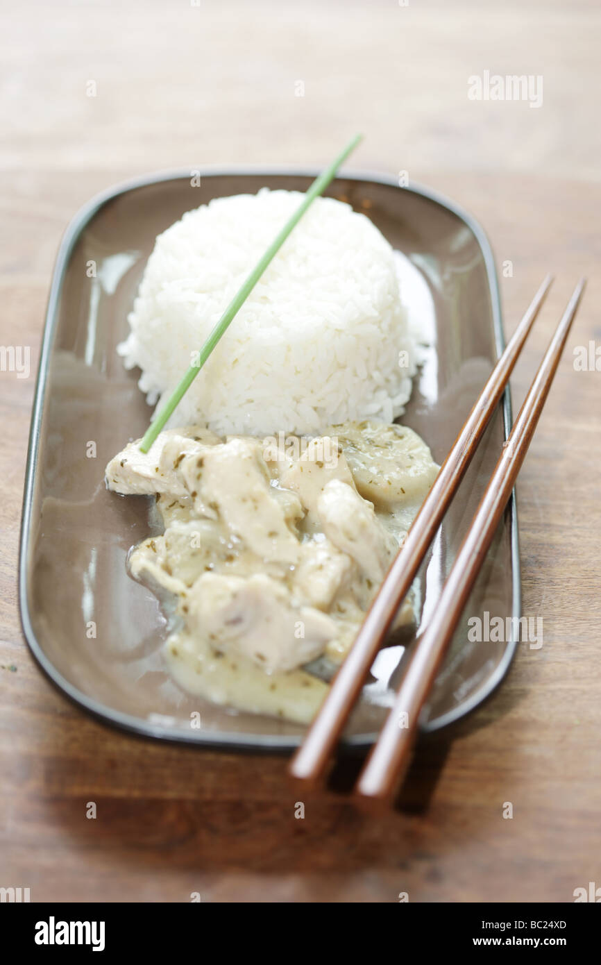 Green Thai Curry with Rice Stock Photo - Alamy