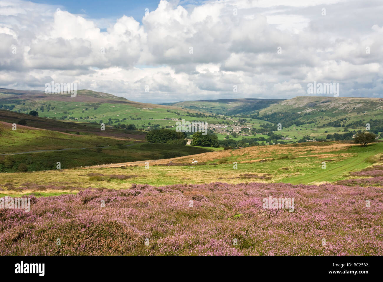 The village of Reeth from Grinton Moor, Swaledale. North Yorkshire ...