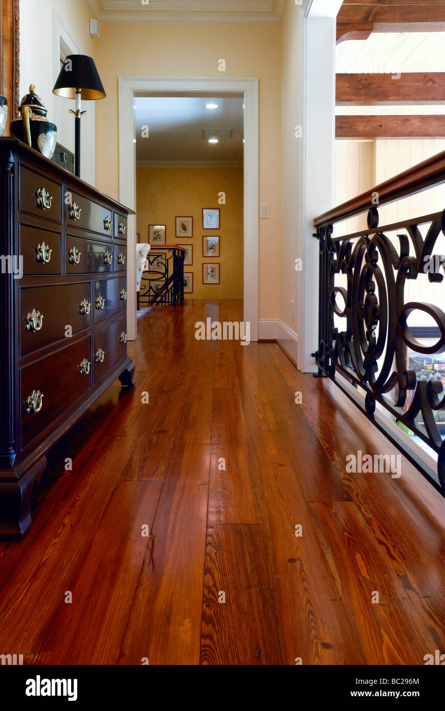 Upstairs balcony hardwood flooring Stock Photo Alamy
