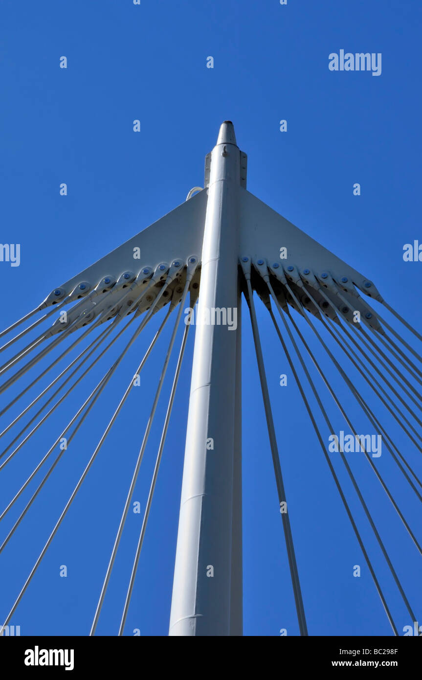 Abstract shapes of top section of support column for cables on suspension bridge Stock Photo