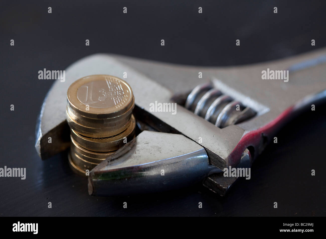 Euro in a caliper Stock Photo