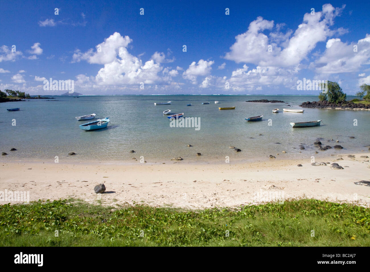 Mauritius island beach on the north coast next to Grand Baie city Ile Maurice plage de la cote nord pres de Grand baie Stock Photo