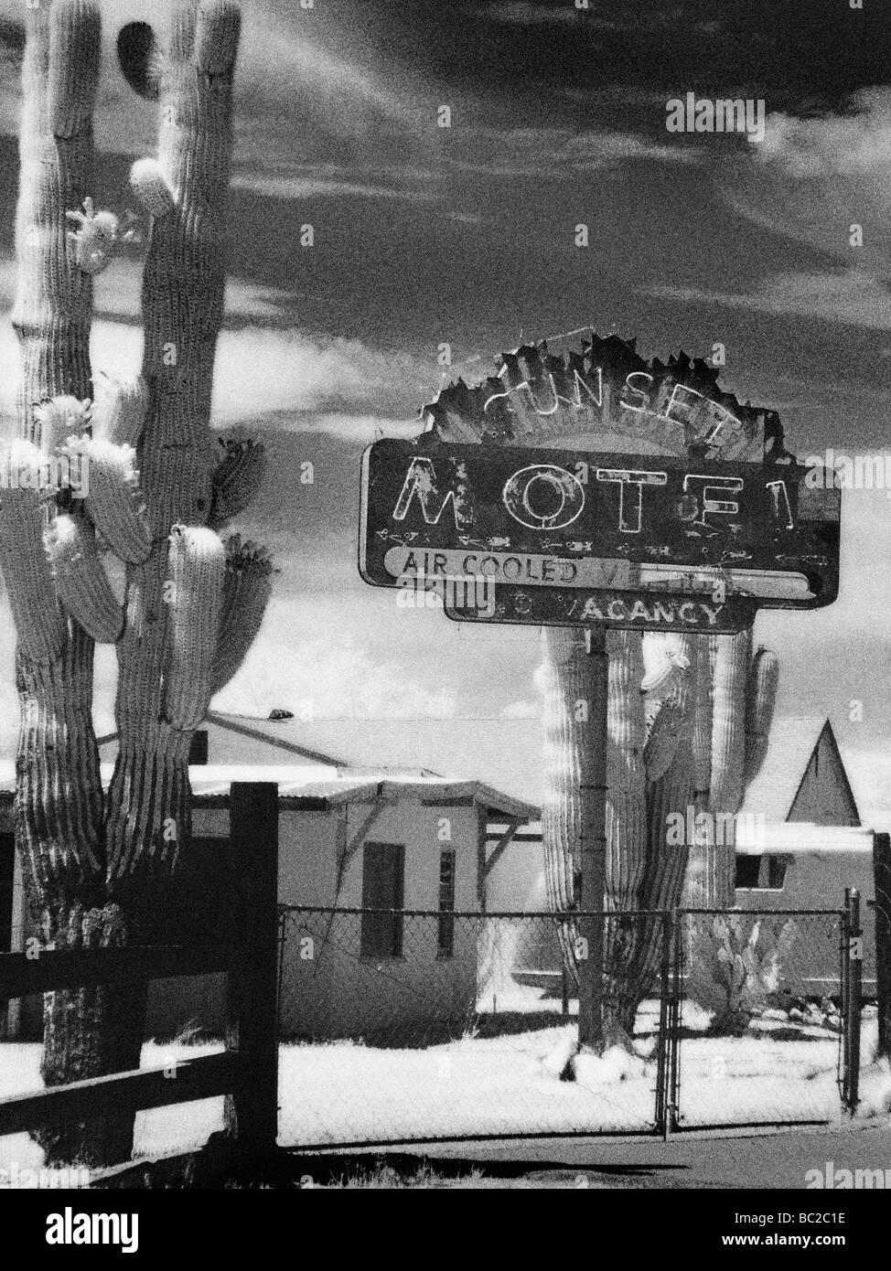 Old hotel sign in Infrared Stock Photo