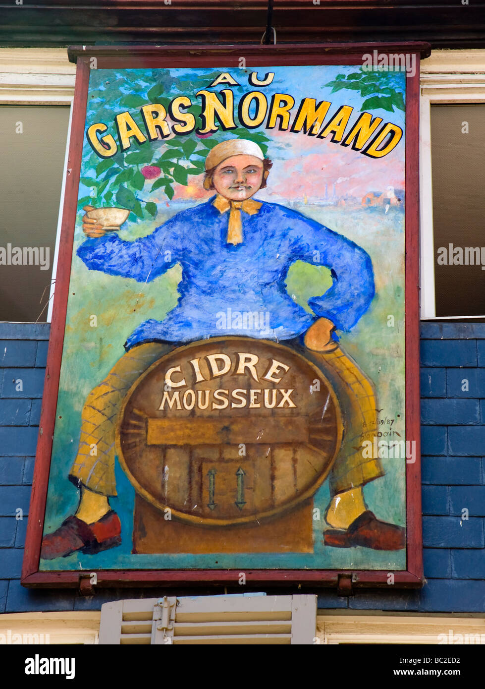 cider advertising poster. Honfleur, Normandy, France Stock Photo