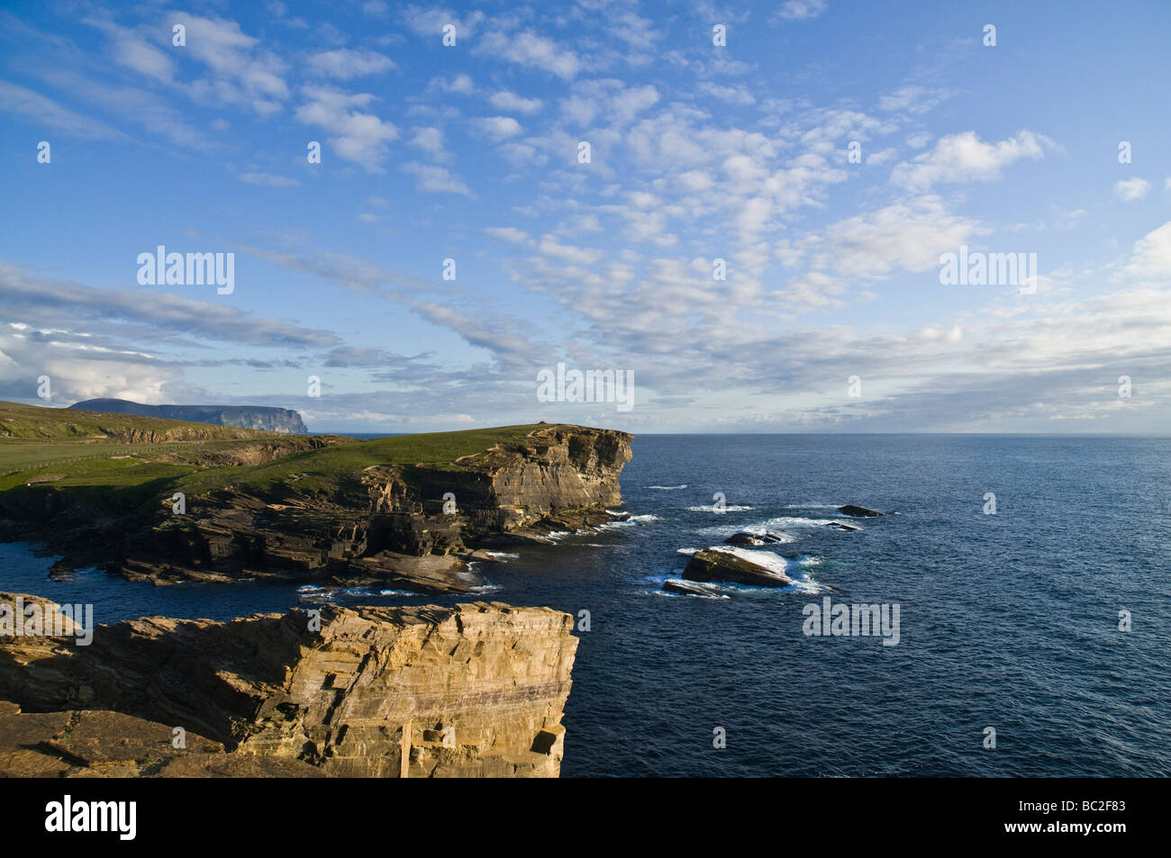 dh Brough of Bigging YESNABY ORKNEY West coast seacliff evening Stock Photo