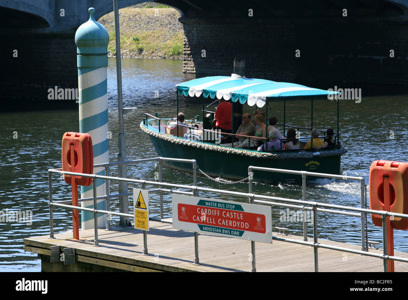 Water bus leaving the Cardiff Castle stop South Glamorgan South Wales UK Stock Photo