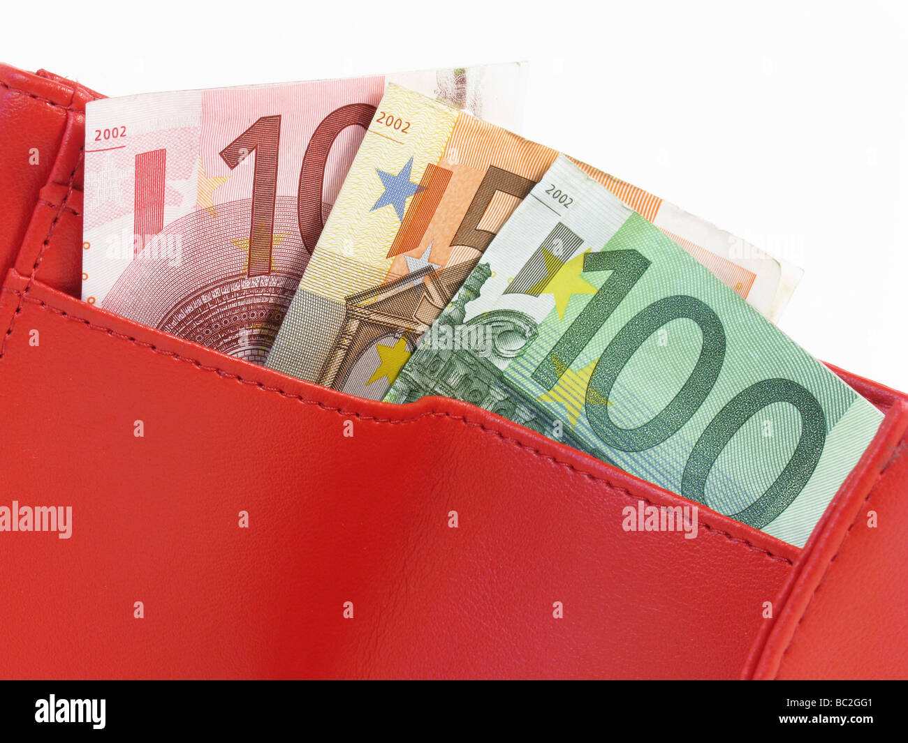 red leather wallet with euros Stock Photo