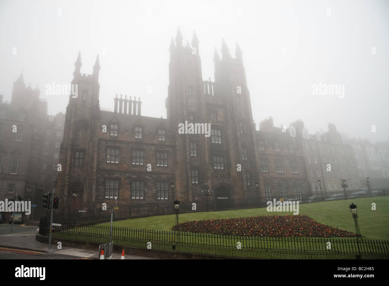 A misty view of the General Assembly Hall of the Church of Scotland
