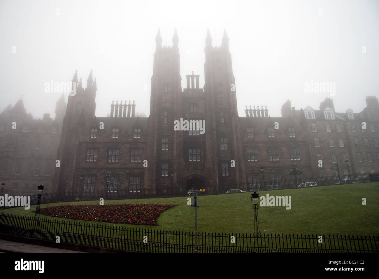 A misty view of the General Assembly Hall of the Church of Scotland
