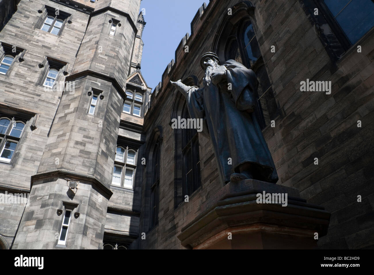 A statue of John Knox, situated inside the court yard of the General Assembly Hall of the Church of Scotland, Edinburgh Stock Photo