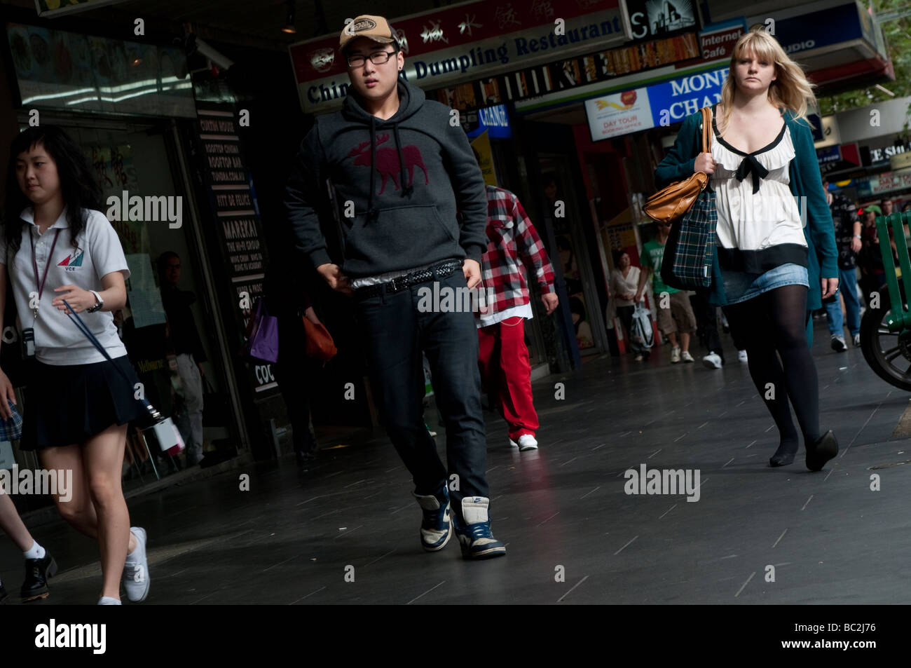 People walking on Swanston Street, Melbourne, Victoria, Australia Stock Photo