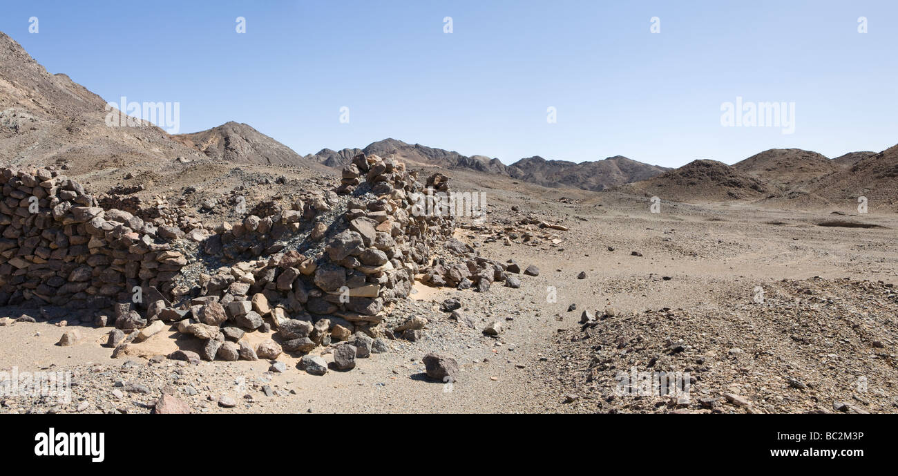 Panoramic shot looking across remains of Roman Fort near a talc mine in the Eastern Desert, Egypt Stock Photo