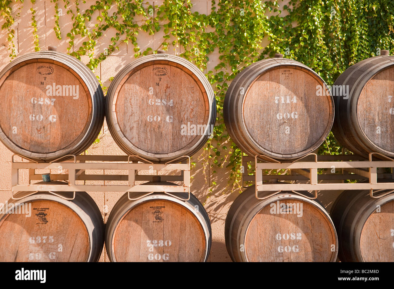 wine barrels in the Napa Valley California United States of America Stock Photo